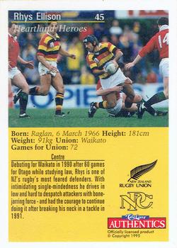 1995 Card Crazy Authentics Rugby Union NPC Superstars #45 Rhys Ellison Back